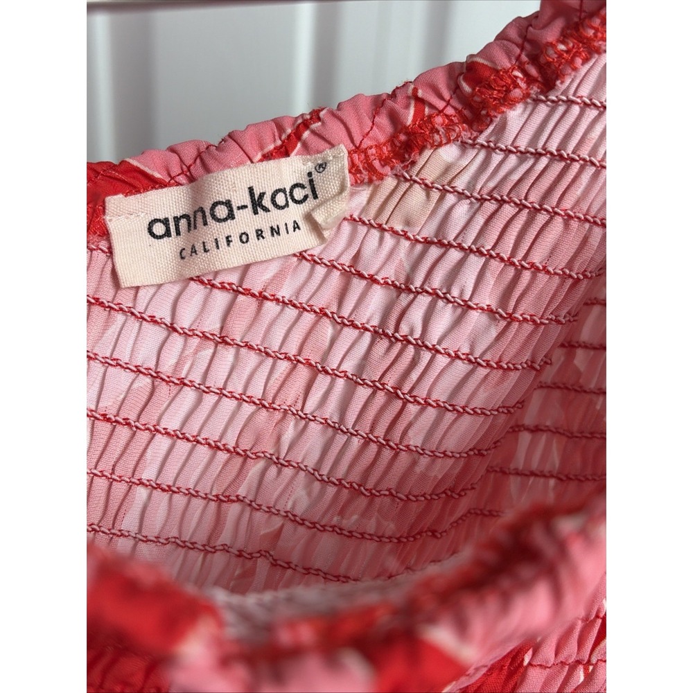 Anna Kaci One Shoulder Smocked Maxi Dress Womens Size Large Pink Red Floral - Picture 4 of 7